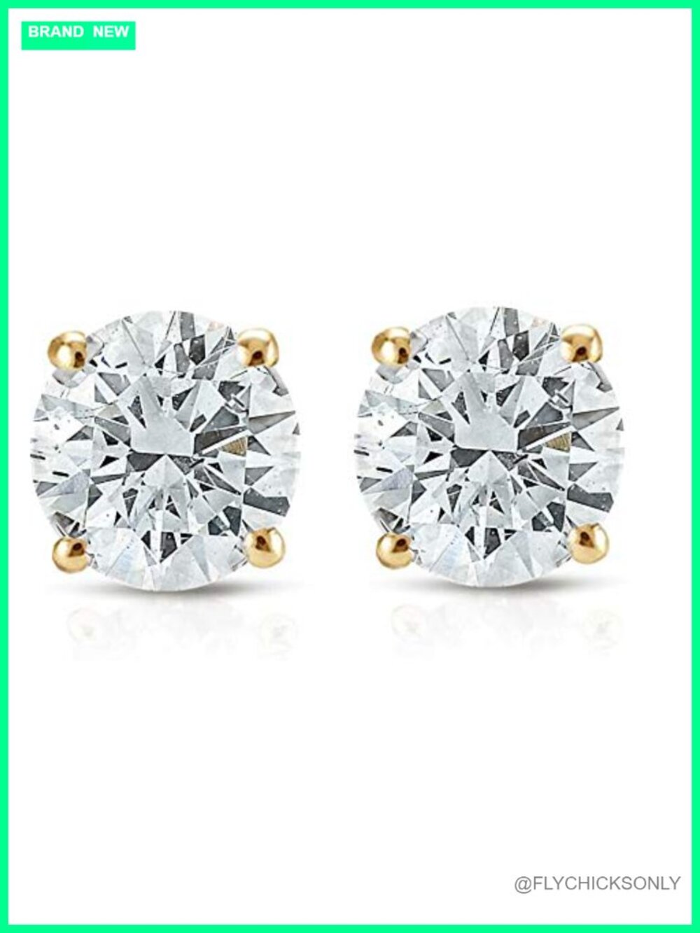 1/2ct Diamond Stud Earrings 14K Yellow Gold Prong Set